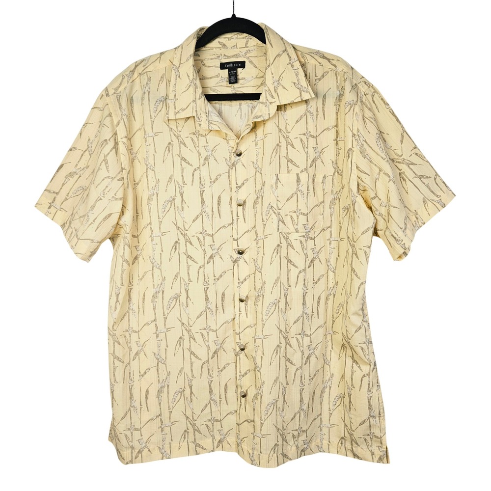 Van Heusen Yellow Bamboo Short Sleeve Button Camp Shirt XL Hawaiian Tropical